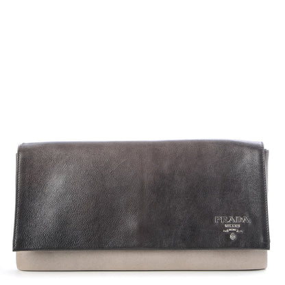 Prada Glace Calf Fold Over Clutch Ombre Ardesia Talco 1 of 7