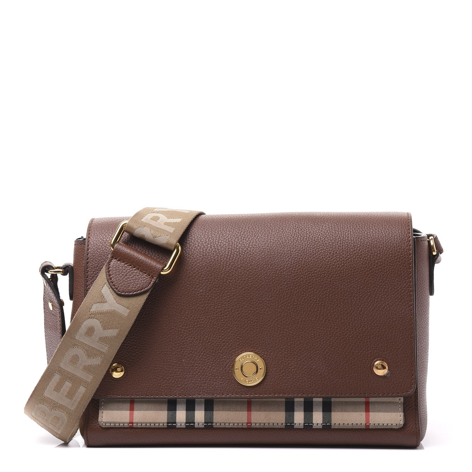 Burberry Calfskin Vintage Check Note Crossbody Bag Tan 1 of 13