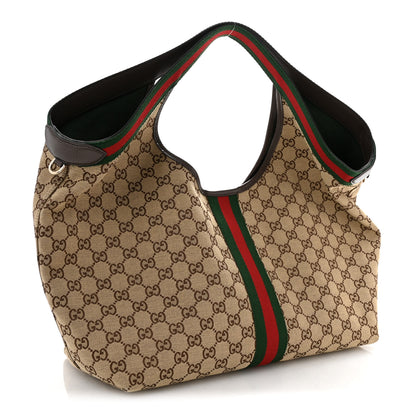 Gucci GG Monogram Web Large Giglio Tote Beige Brown 4 of 10