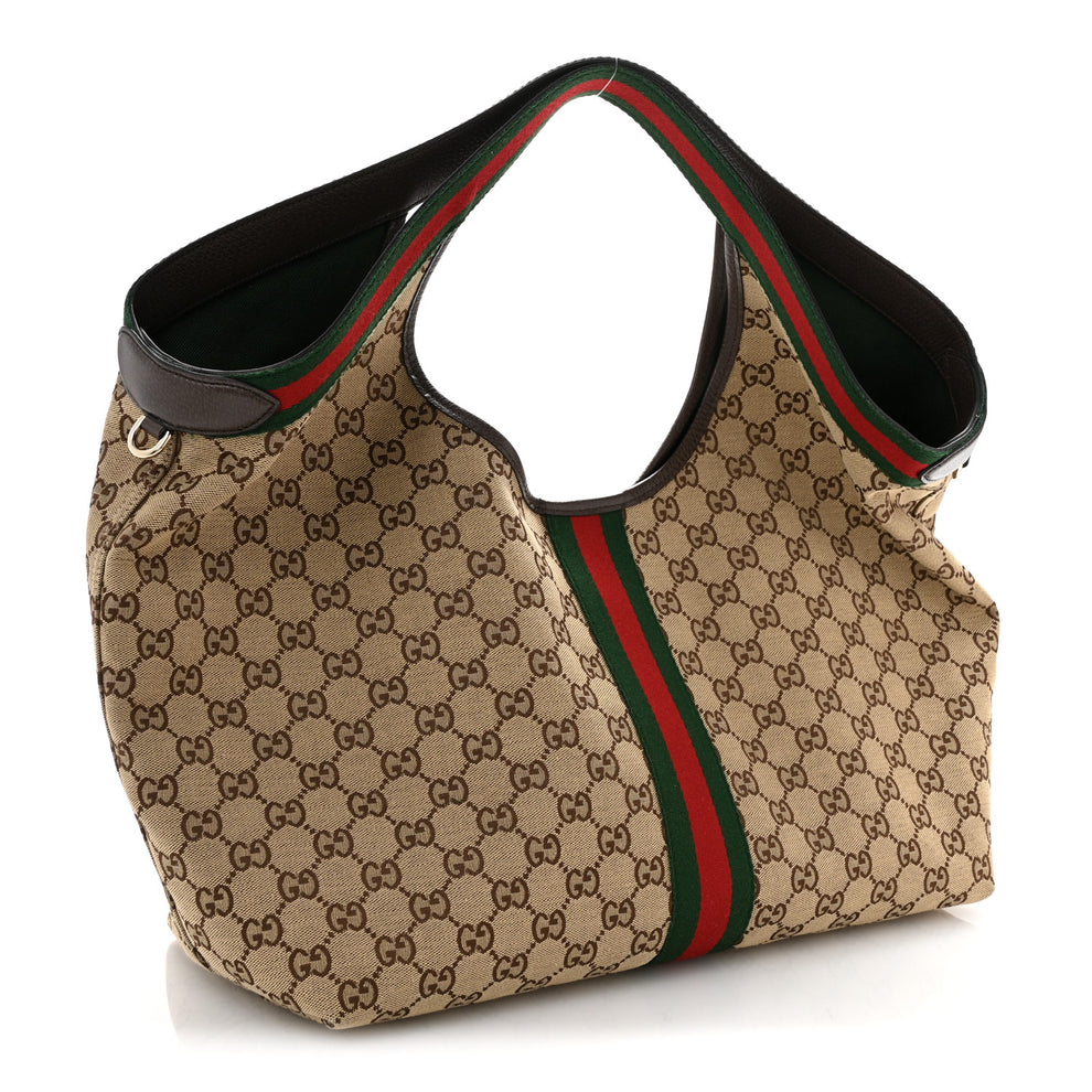 Gucci GG Monogram Web Large Giglio Tote Beige Brown 1885761 – FASHIONPHILE