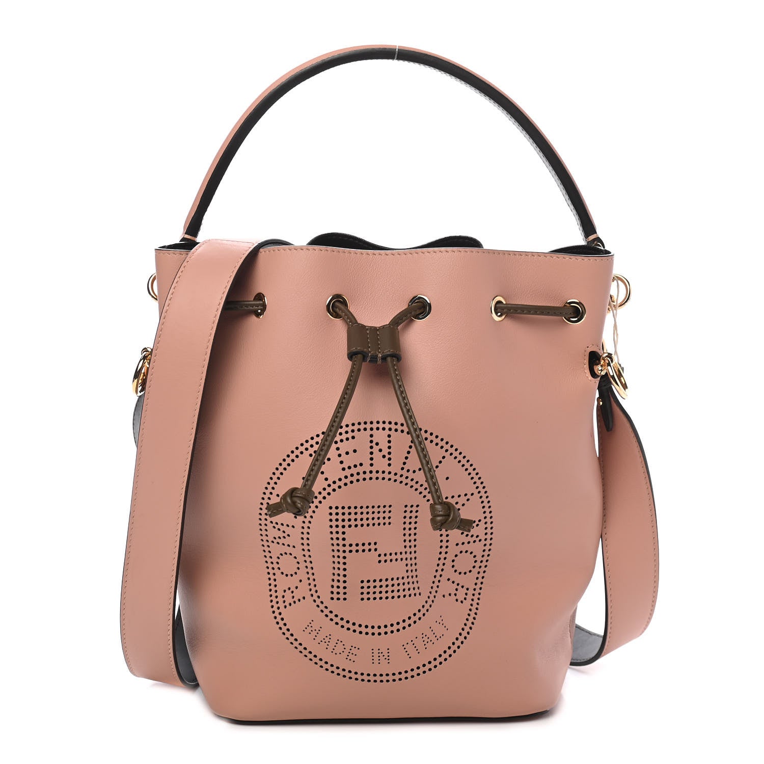 Fendi Vitello Grace F is Fendi Stamp Patch Perforated Small Mon Tresor Bucket Bag Rosa Bourbon 1 of 8