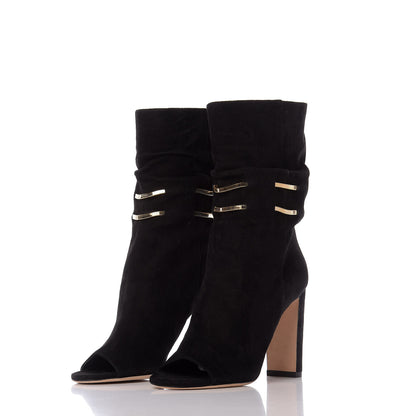 Jimmy Choo Suede Mysen 100 Open Toe Boots 37.5 Black 2 of 10