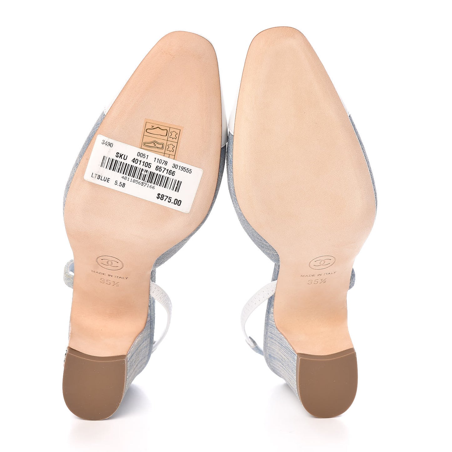 Denim Lambskin Cap Toe CC Slingback Pumps 35.5 Light Blue White