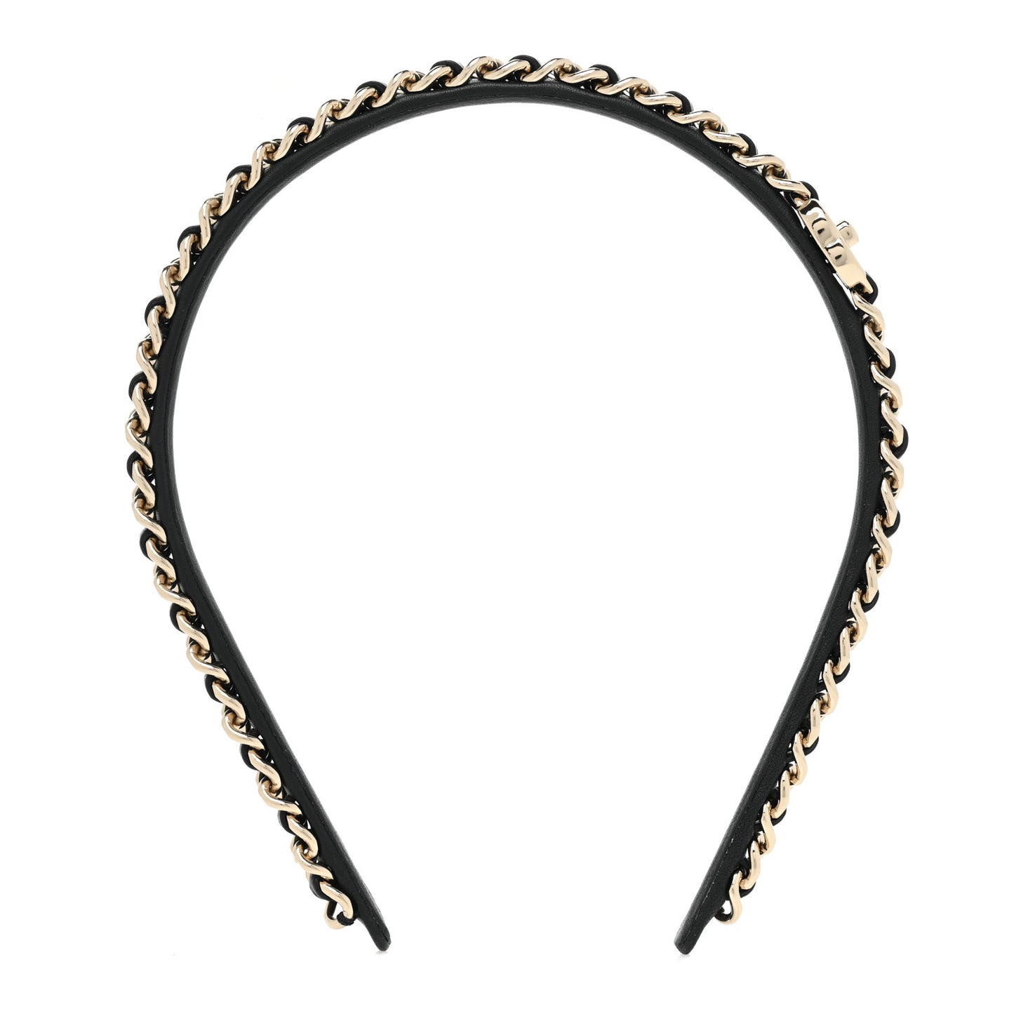 Metal Lambskin CC Turnlock Chain Headband Gold Black