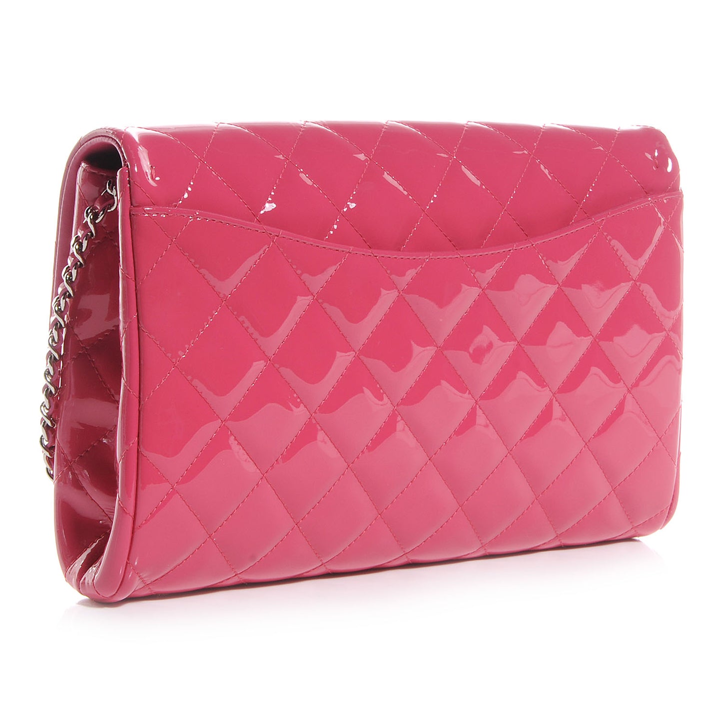 Patent Quilted Clutch with Chain Flap Pink