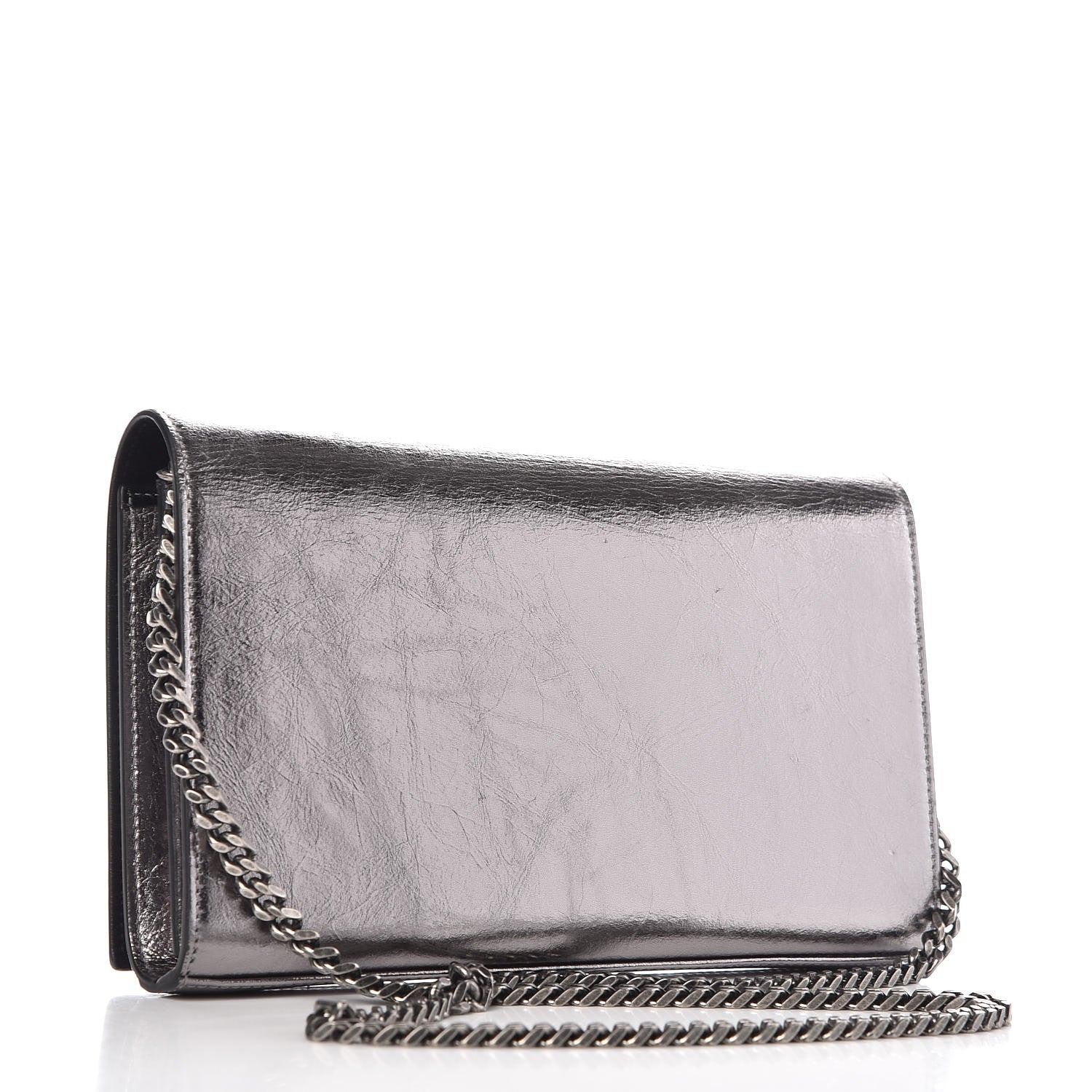 Saint Laurent Metallic Crackled Calfskin Monogram Chain Wallet Acciaio Nero 3 of 8