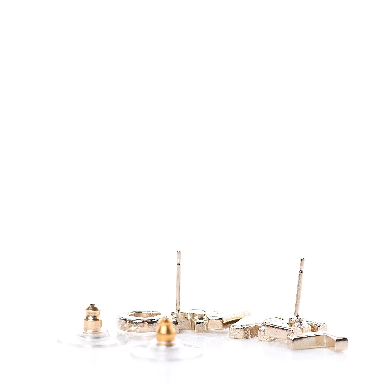 Chanel Crystal Pearl Signature Stud Earrings Gold 3 of 4