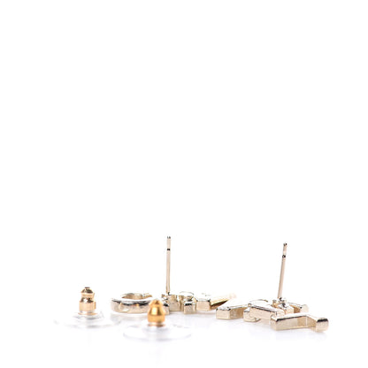 Chanel Crystal Pearl Signature Stud Earrings Gold 3 of 4