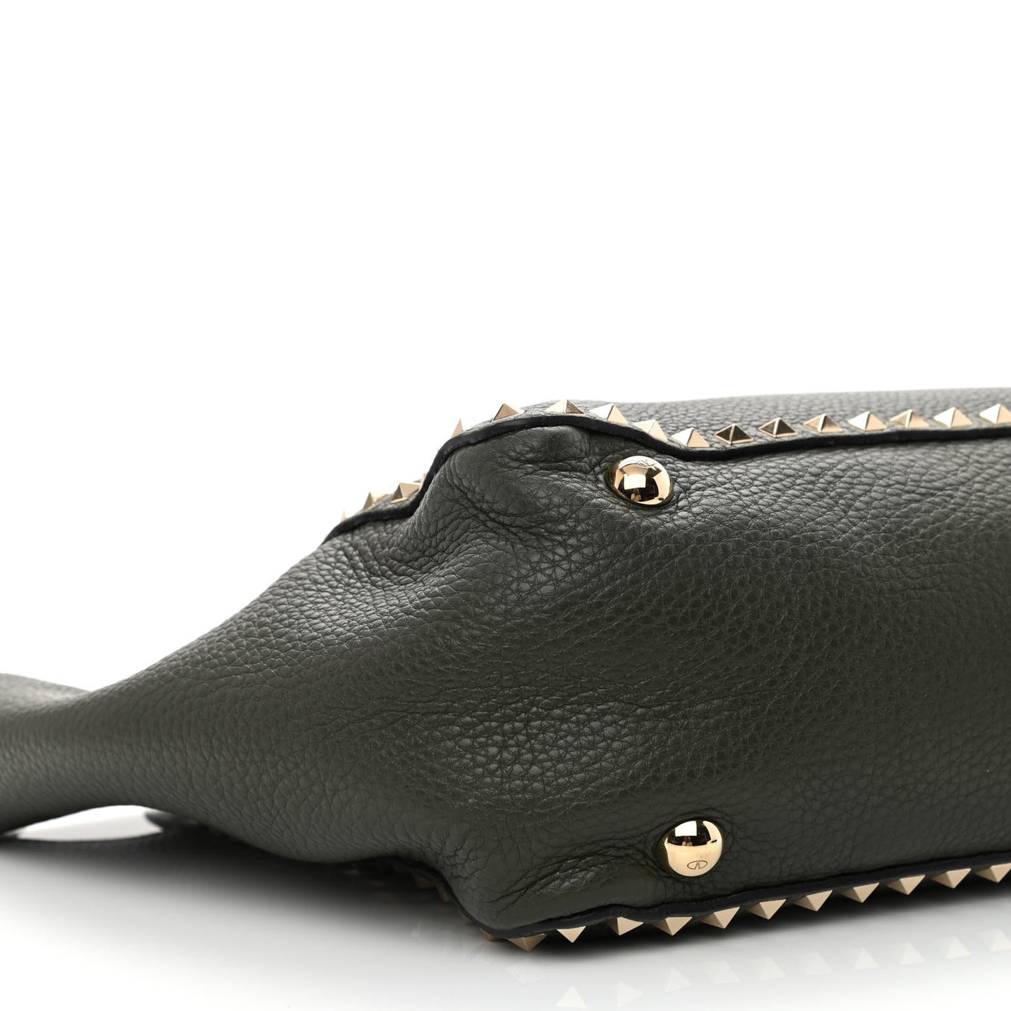 Pebbled Calfskin Medium Rockstud Tote Army Green