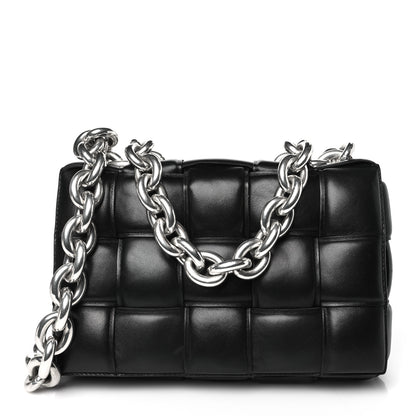 Bottega Veneta BOTTEGA VENETA Lambskin Maxi Intreccio Padded Chain Cassette Crossbody Bag Black 1 of 12