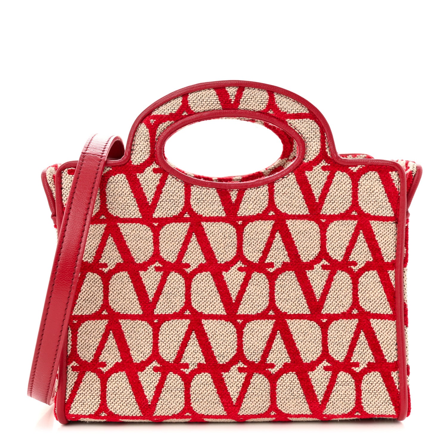 Valentino Garavani Toile Iconographe Goatskin Mini Le Troisieme Shopping Bag Naturale Rosso Valentino 1 of 9