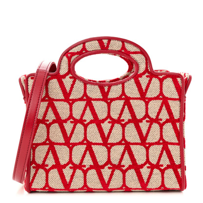 Valentino Garavani Toile Iconographe Goatskin Mini Le Troisieme Shopping Bag Naturale Rosso Valentino 1 of 9