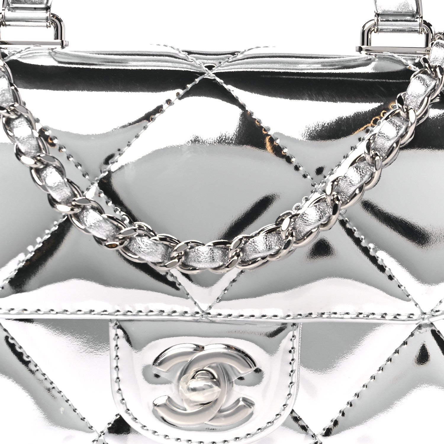 Chanel Mirror Calfskin Small Top Handle Clutch With Chain Silver 9 of 12
