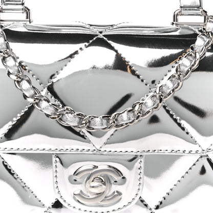 Chanel Mirror Calfskin Small Top Handle Clutch With Chain Silver 9 of 12