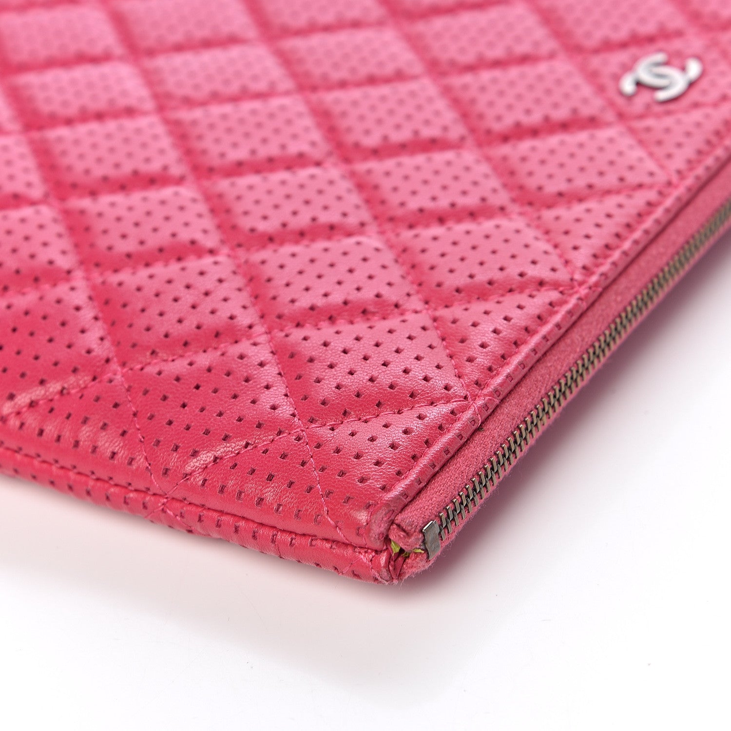 Chanel Perforated Lambskin Quilted Medium Zip Pouch Pink 10 of 14