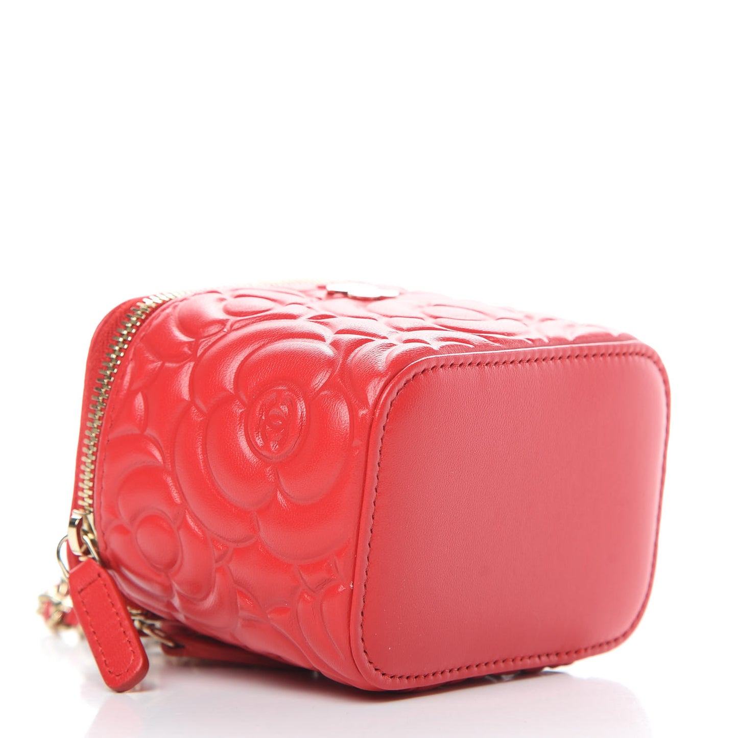 Lambskin Camellia Embossed Mini Vanity Case With Chain Red