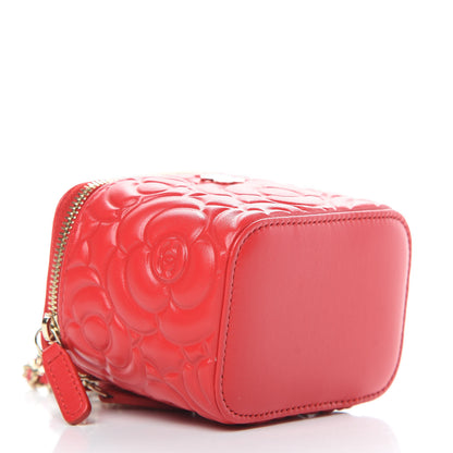 Chanel Lambskin Camellia Embossed Mini Vanity Case With Chain Red 4 of 12