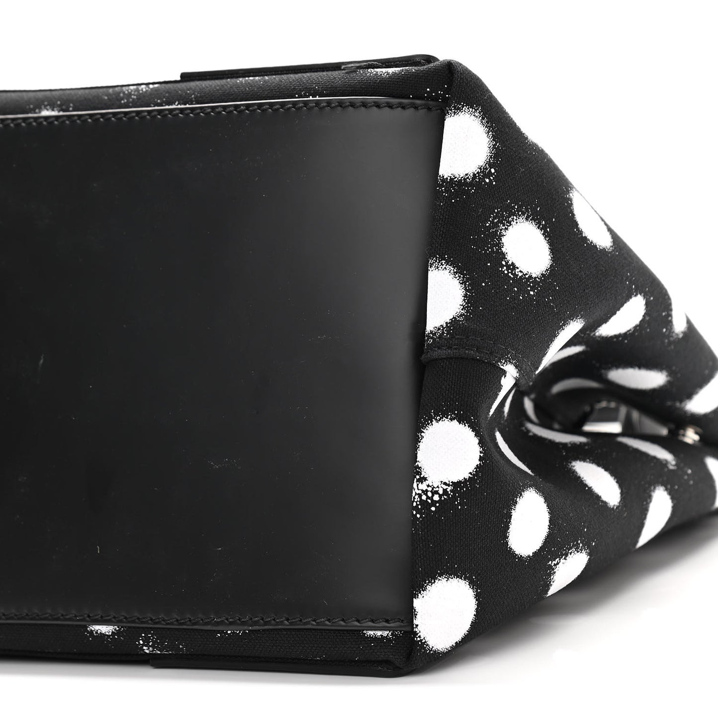 Cotton Canvas Spray Polka Dot S Navy Cabas Black White