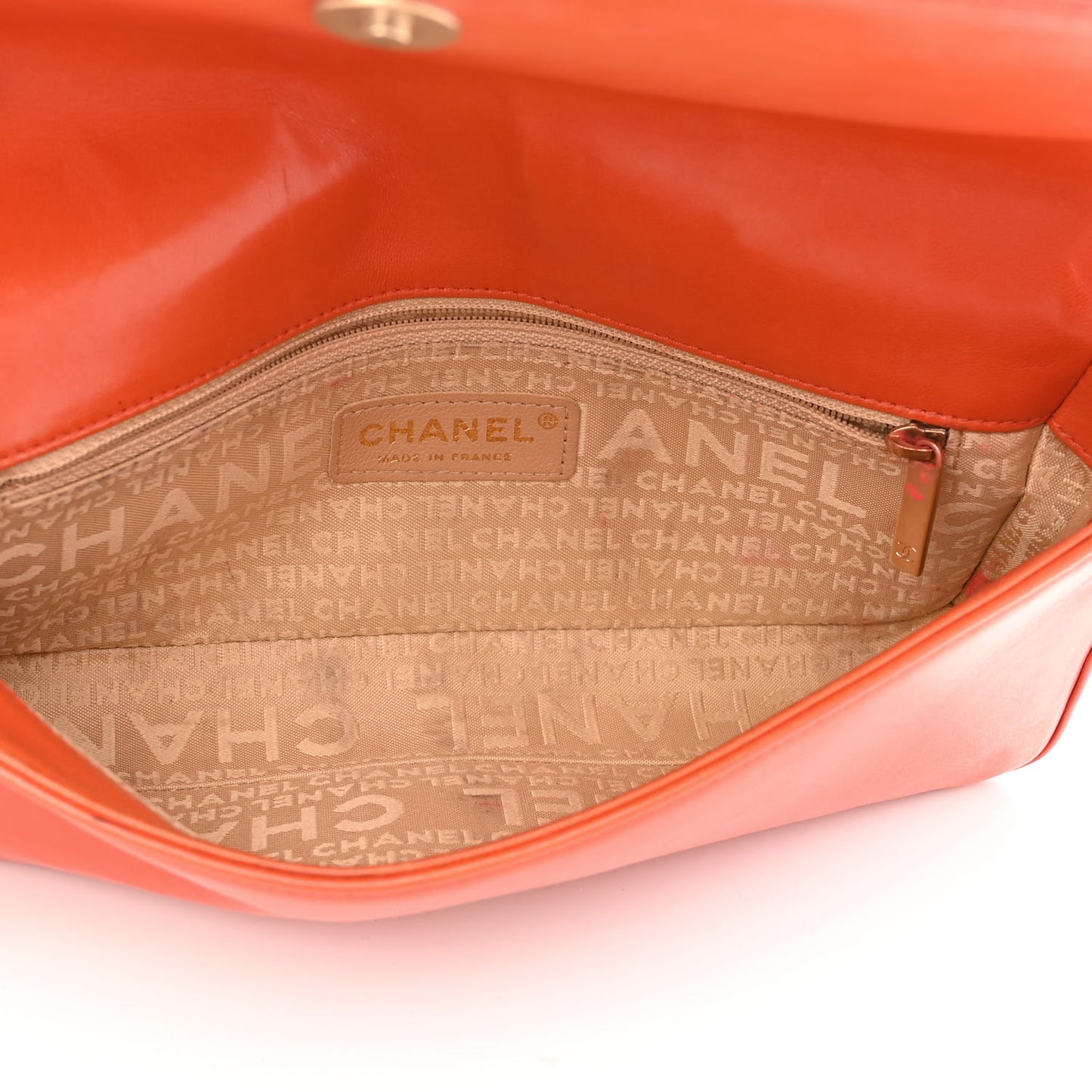 Lambskin Quilted CC Chocolate Bar Flap Orange