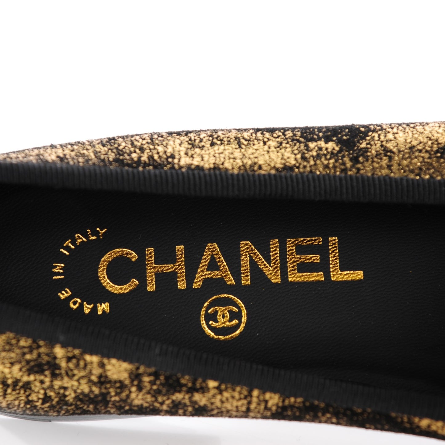 Metallic Suede CC Cap Toe Ballerina Flats 35 Gold Black