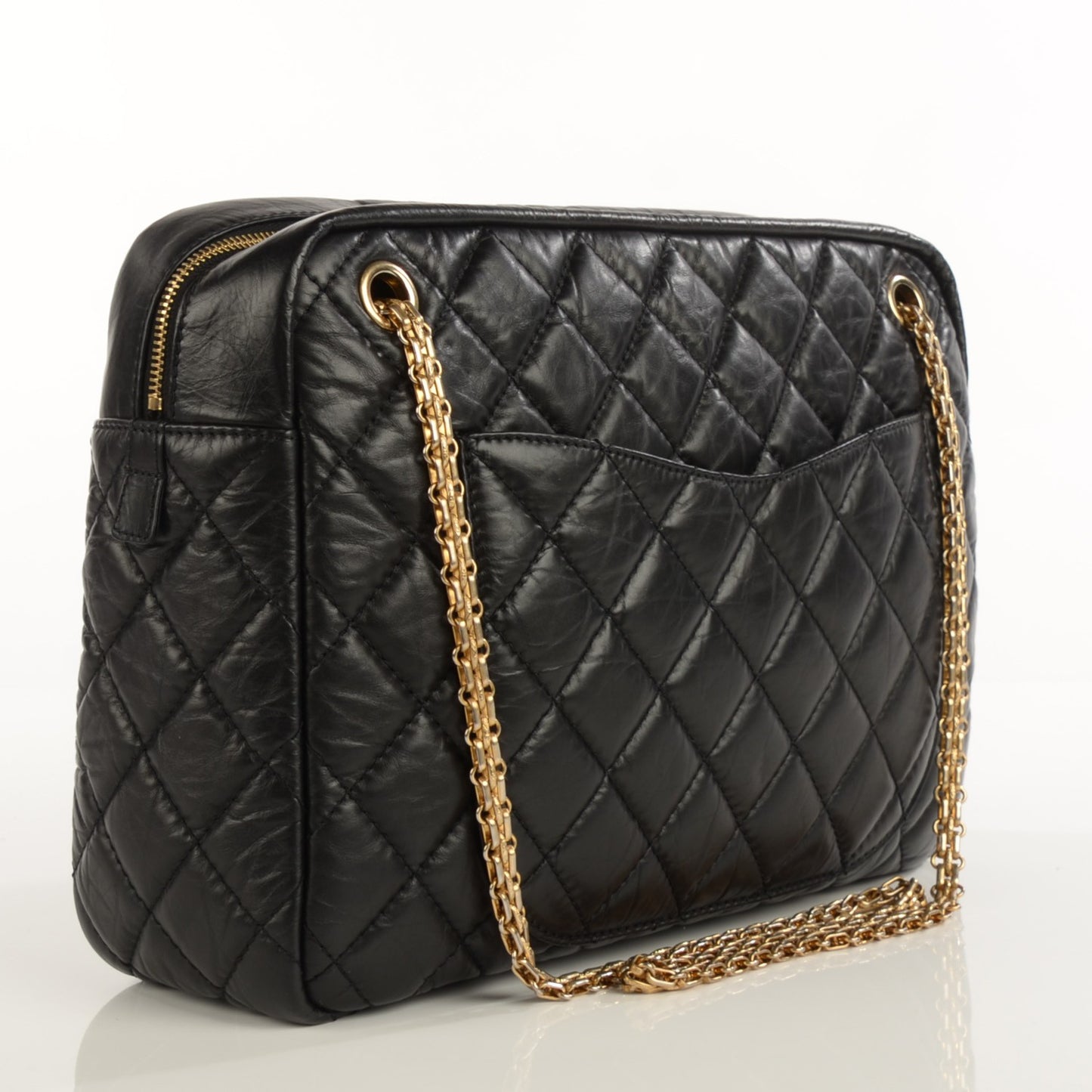 Aged Calfskin Quilted Large Reissue Camera Case Black