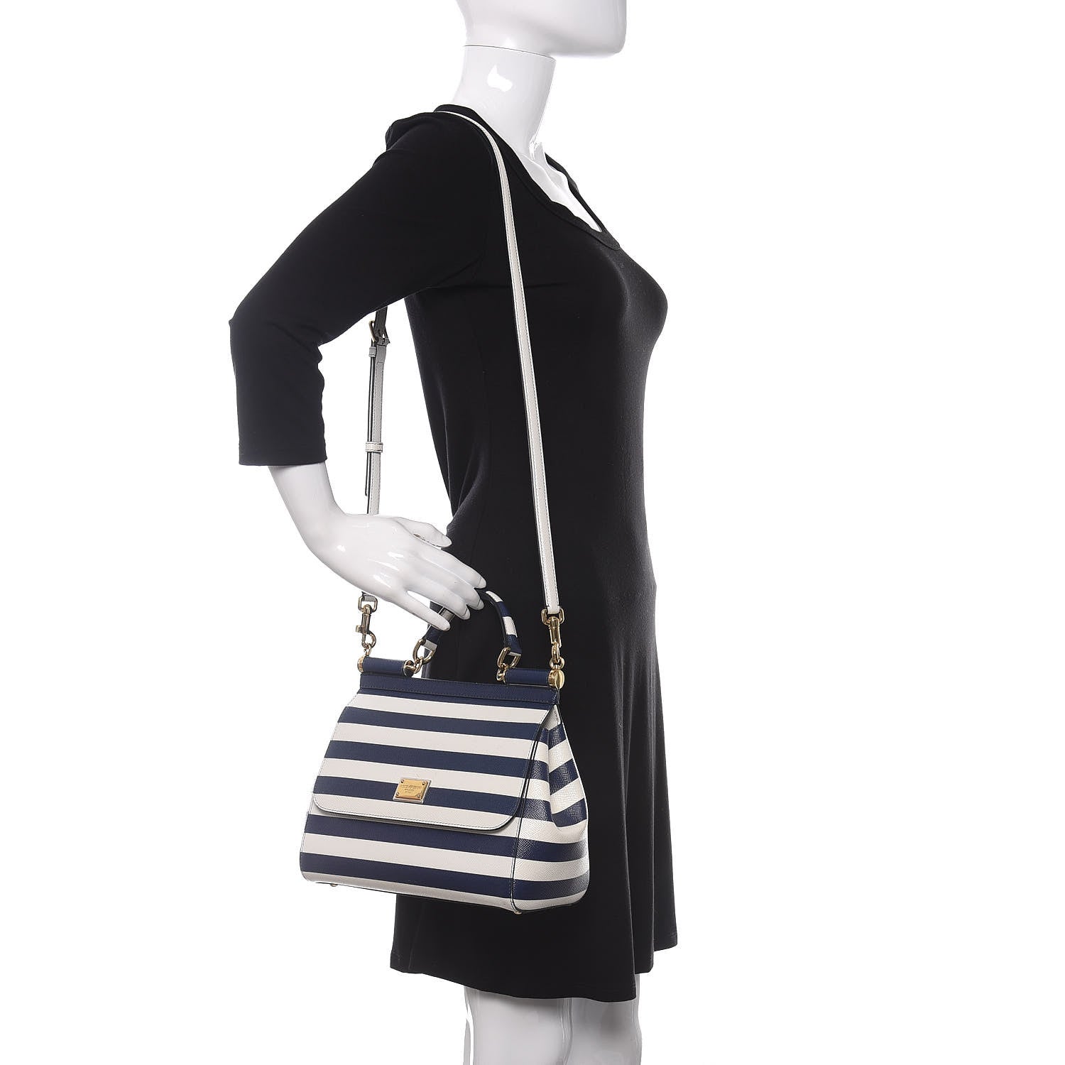 Dolce & Gabbana Stripe Dauphine Medium Miss Sicily Satchel Blue White 2 of 9