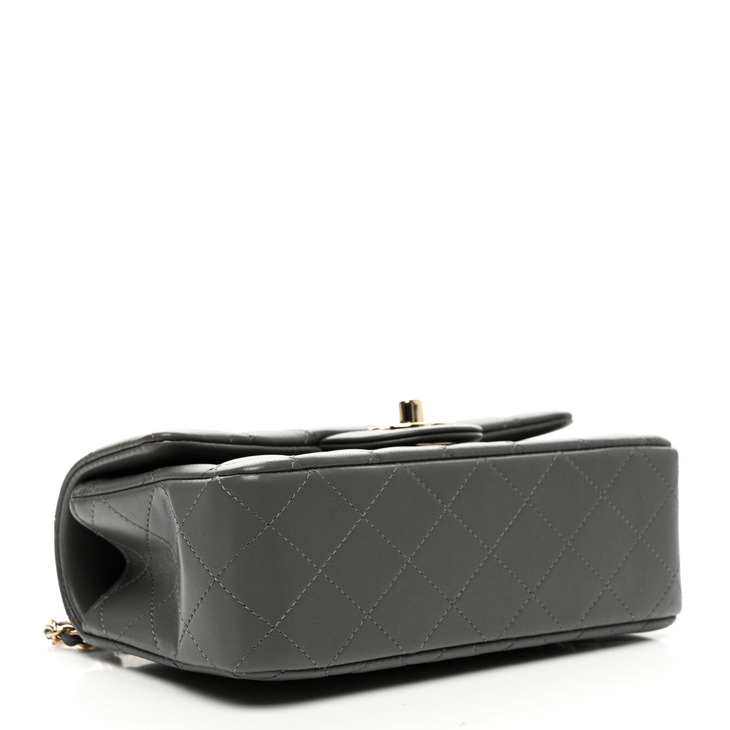 Lambskin Quilted Mini Top Handle Rectangular Flap Dark Grey