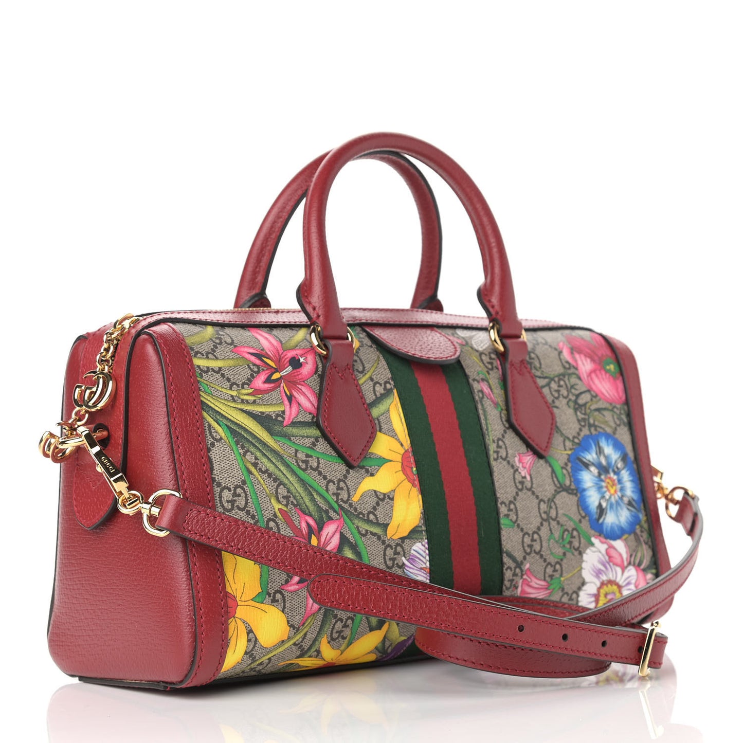 GG Supreme Monogram Flora Web Medium Ophidia Boston Red