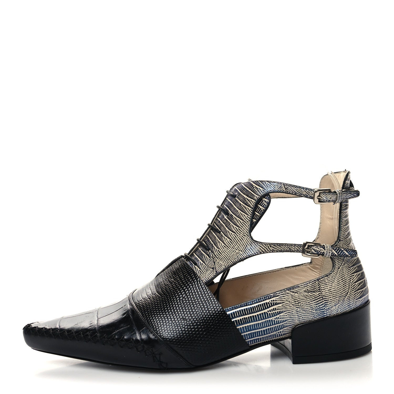 Christian Dior Crocodile Lizard Calfskin Embossed Nomade Pointed Ankle Boots 38.5 Black Blue 1 of 11