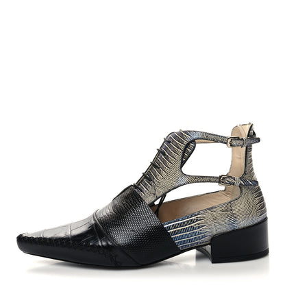 Christian Dior Crocodile Lizard Calfskin Embossed Nomade Pointed Ankle Boots 38.5 Black Blue 1 of 11