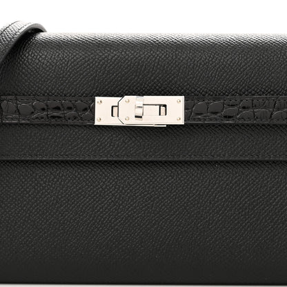 Hermes Epsom Matte Alligator Touch Kelly Wallet To Go Black 7 of 10