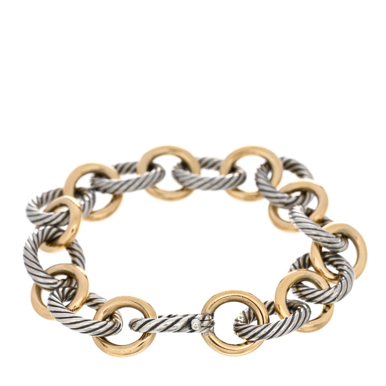 David Yurman Sterling Silver 18K Yellow Gold 12mm Medium Oval Link Bracelet 2 of 3