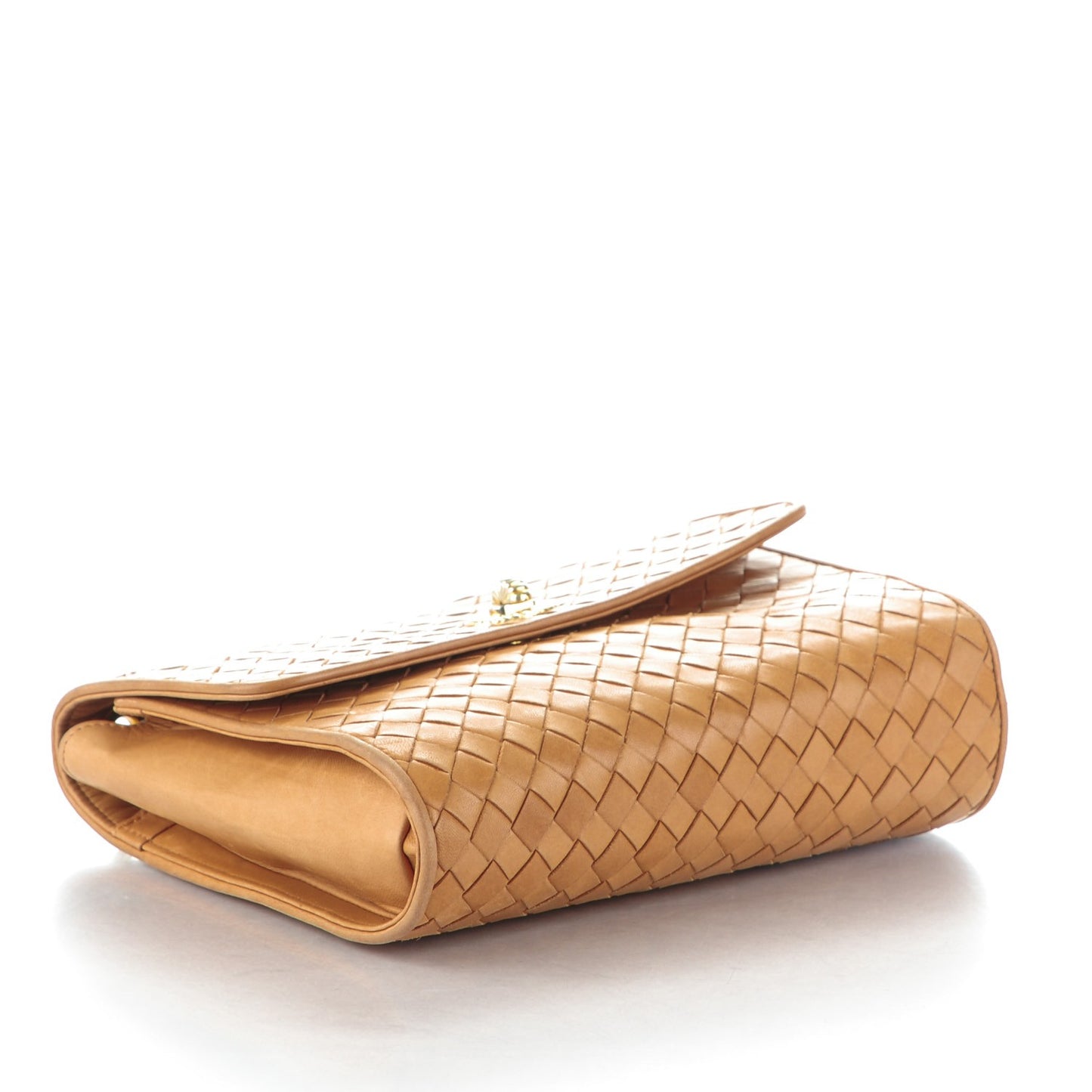 Vintage Nappa Intrecciato Woven Flap Chain Bag Beige