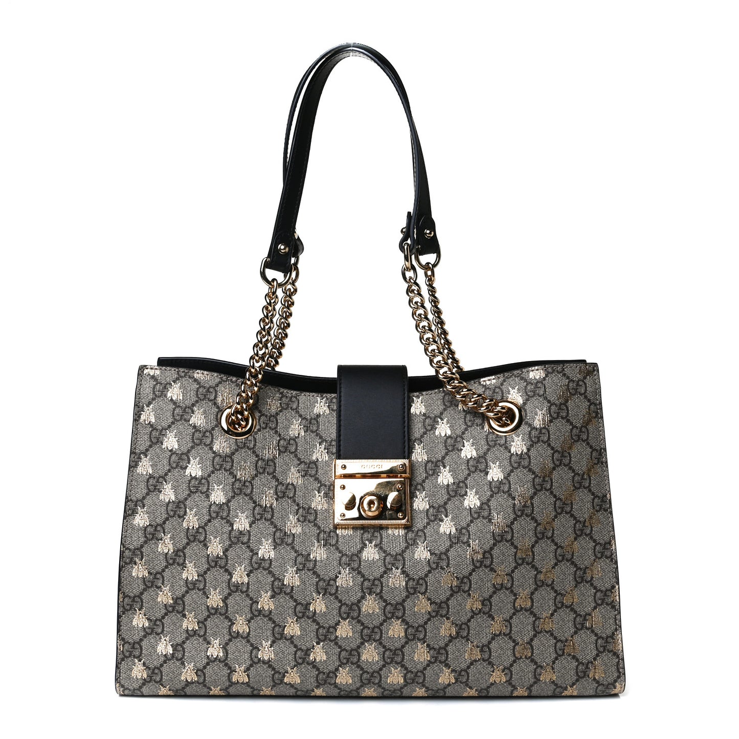 GG Supreme Monogram Bees Medium Padlock Tote Beige Oro Black