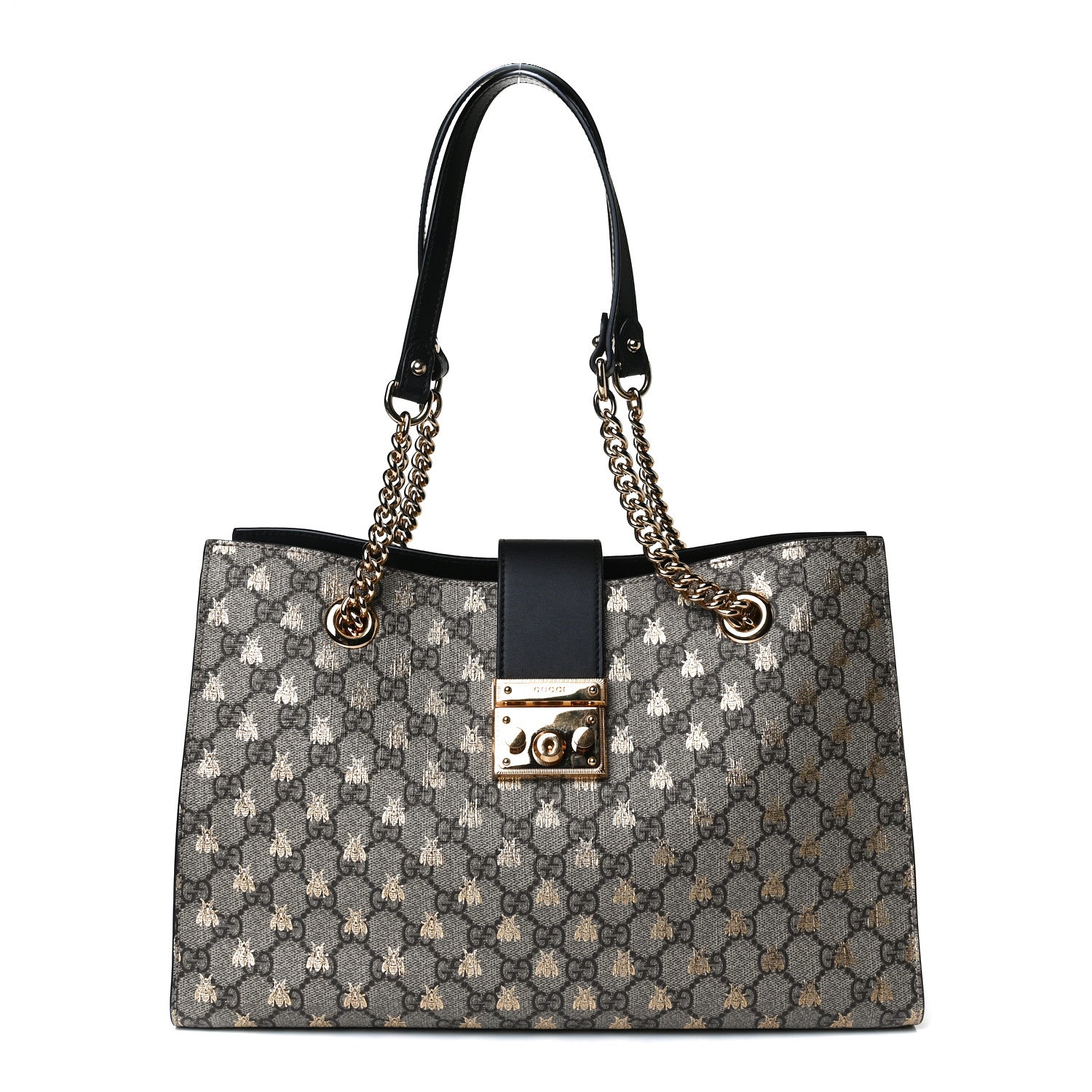 Gucci GG Supreme Monogram Bees Medium Padlock Tote Beige Oro Black 1 of 16