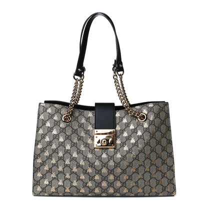 Gucci GG Supreme Monogram Bees Medium Padlock Tote Beige Oro Black 1 of 16