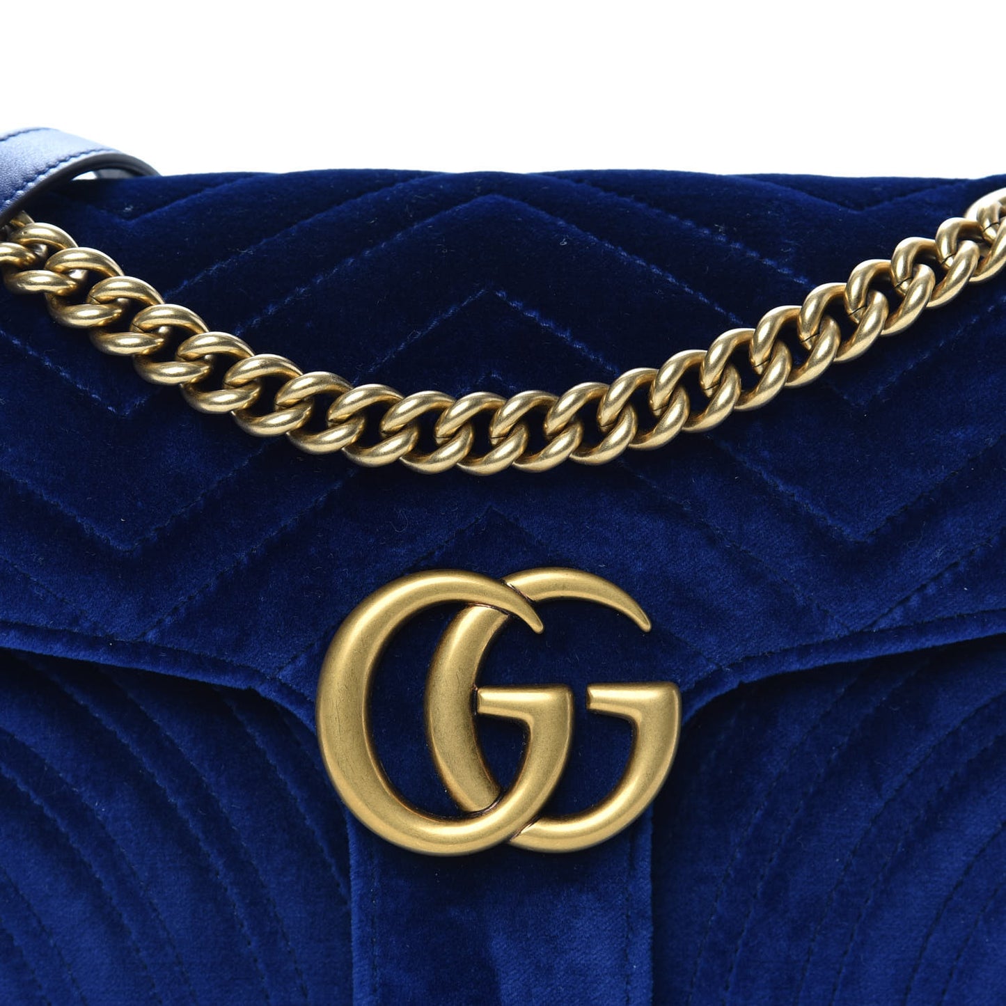 Velvet Matelasse Small GG Marmont Shoulder Bag Cobalt Blue