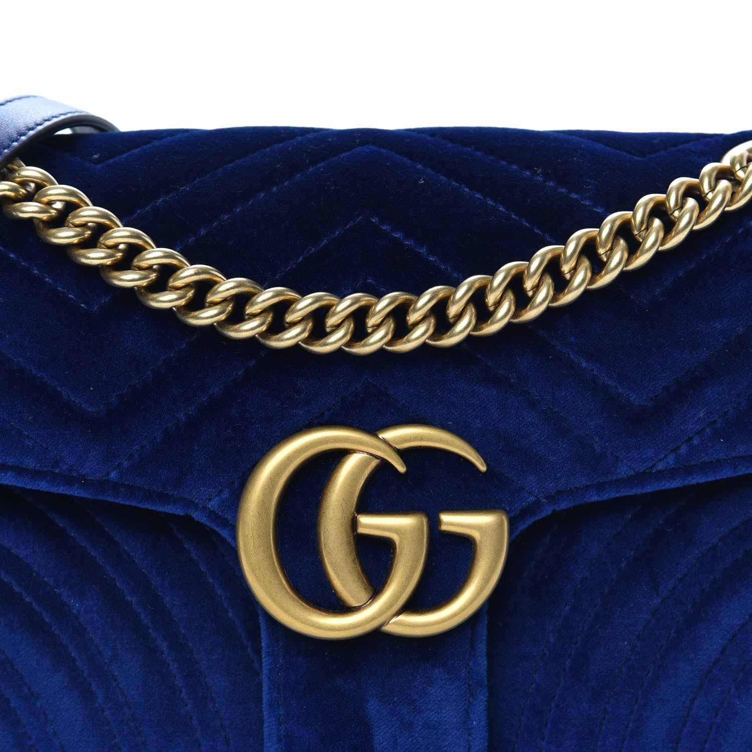 Gucci Velvet Matelasse Small GG Marmont Shoulder Bag Cobalt Blue 9 of 11