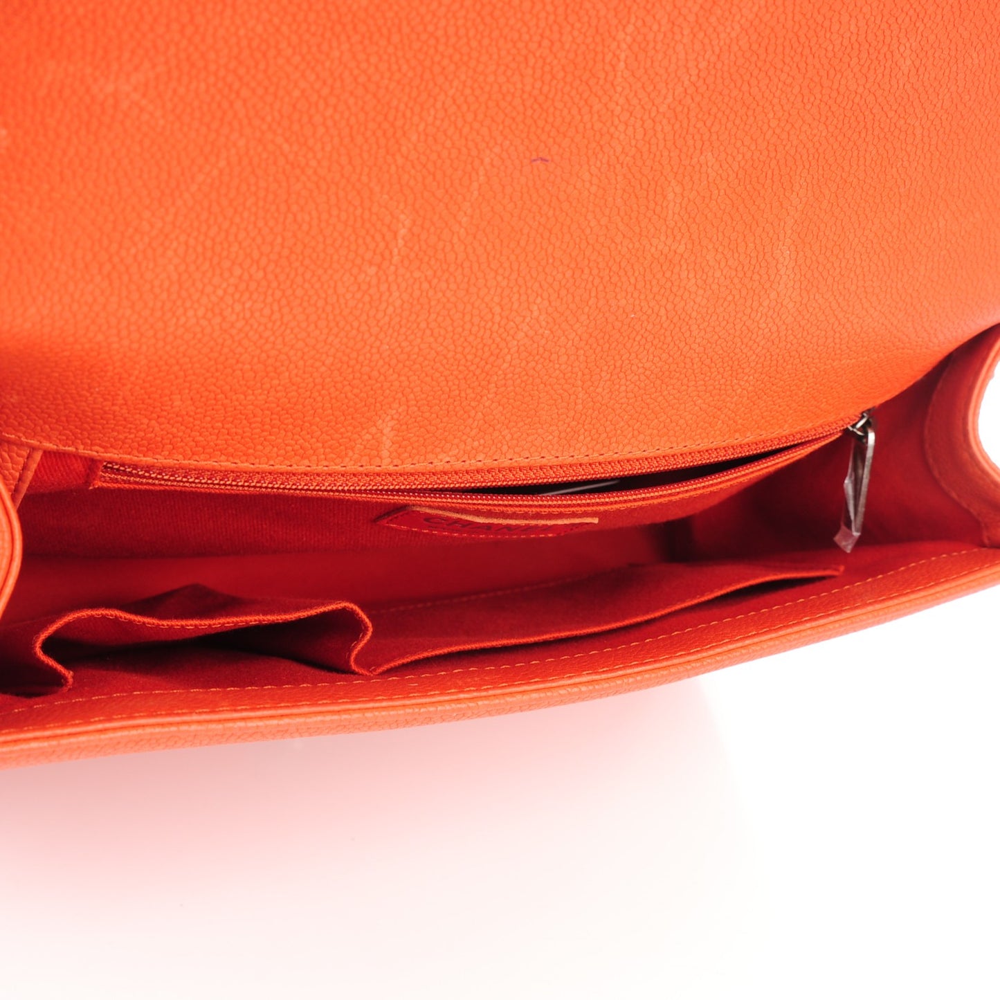 Caviar Calfskin Stitched Large Boy Flap Dark Orange