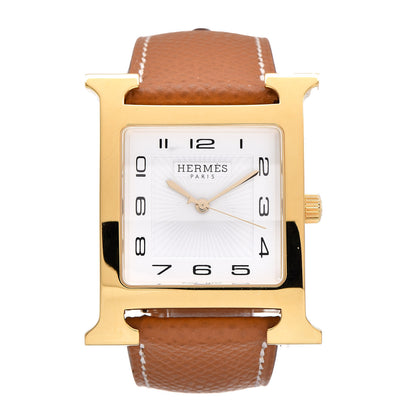 Hermes Stainless Steel Epsom 30.5mm Heure H Hour Quartz Watch Gold 1 of 9