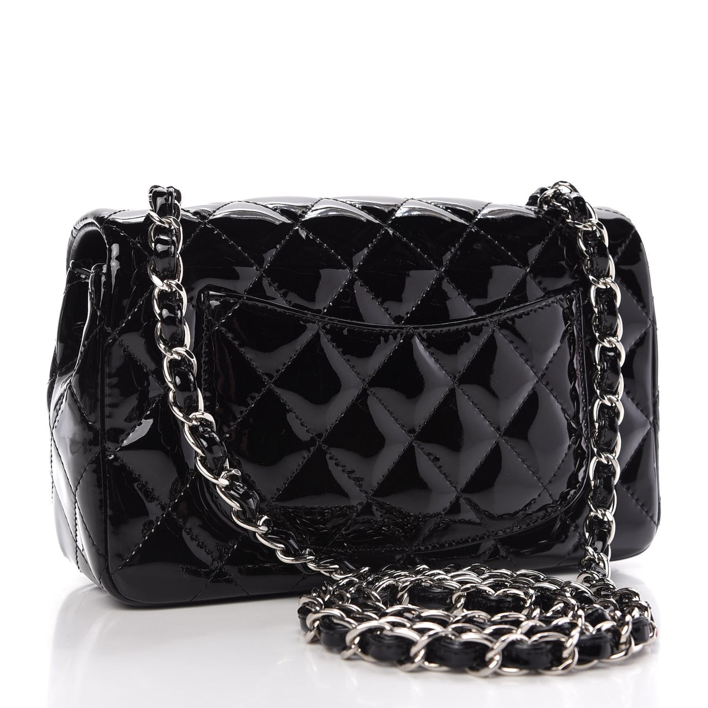 Patent Calfskin Quilted Mini Rectangular Flap Black