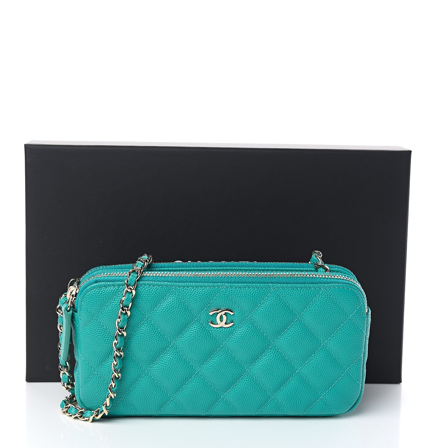 Caviar Quilted Small Clutch With Chain Turquoise