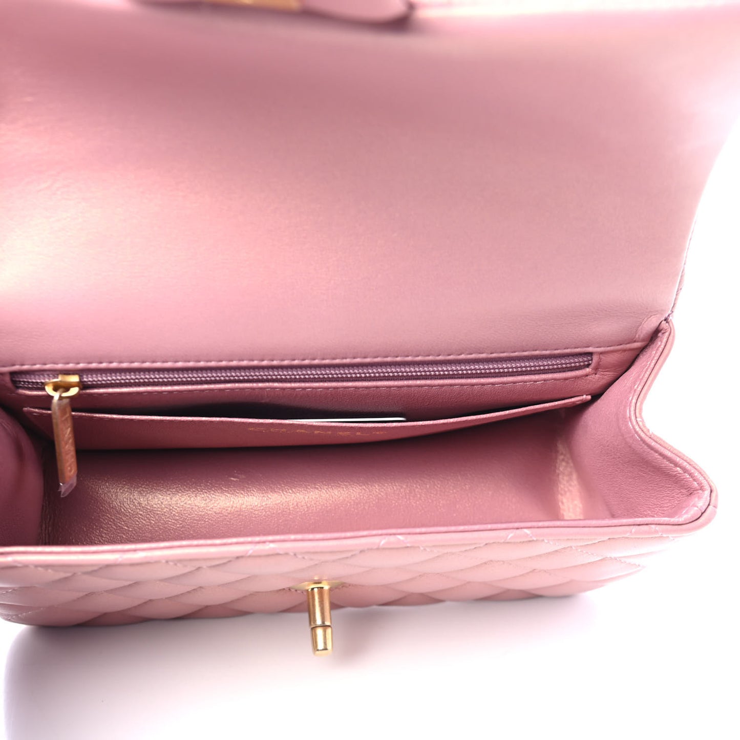 Iridescent Lambskin Quilted Mini Top Handle Rectangular Flap Pink