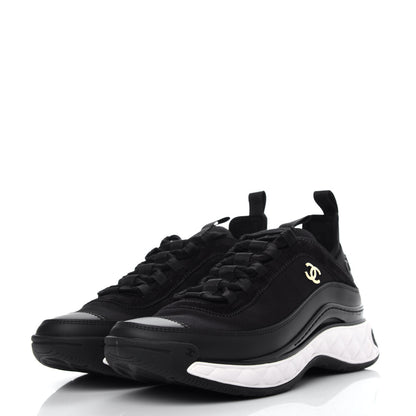 Chanel Velvet Calfskin Mixed Fibers CC Sneakers 38 Black 3 of 11