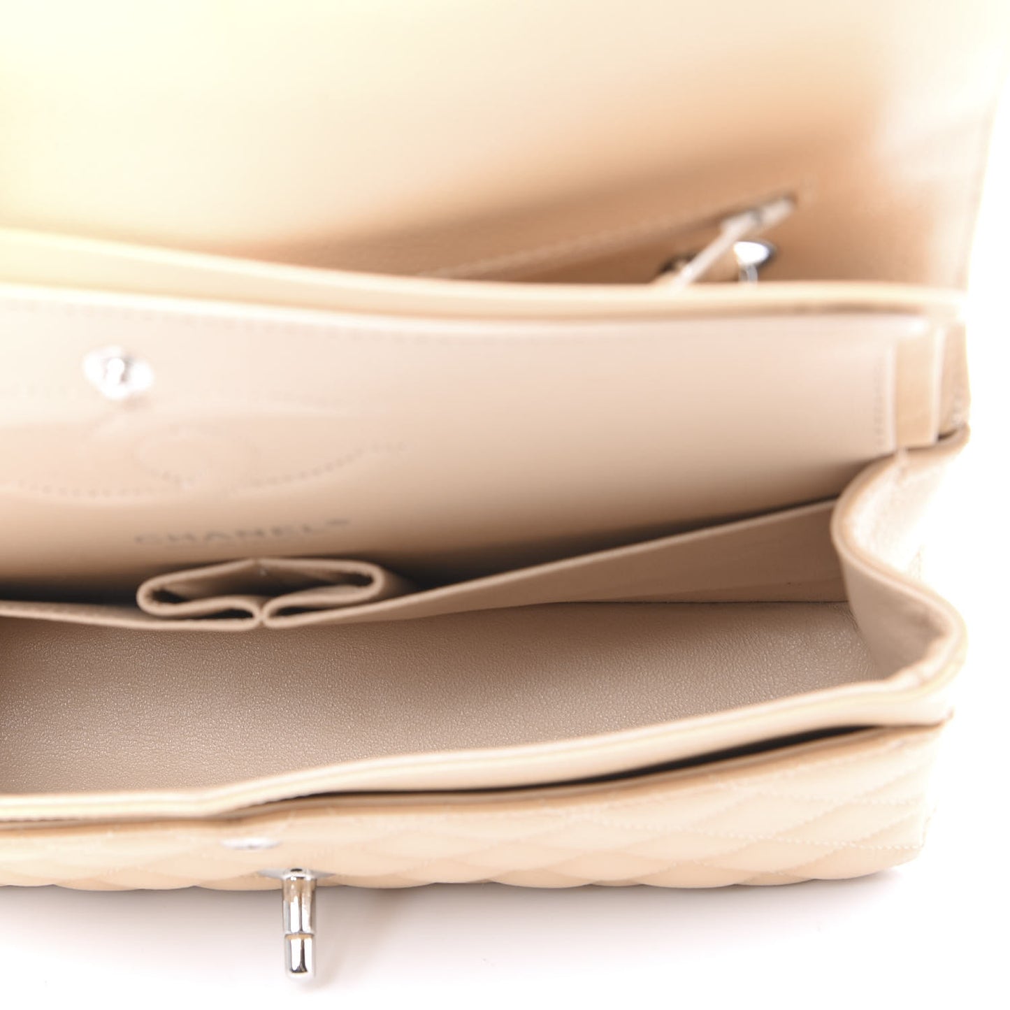Caviar Quilted Medium Double Flap Beige Clair