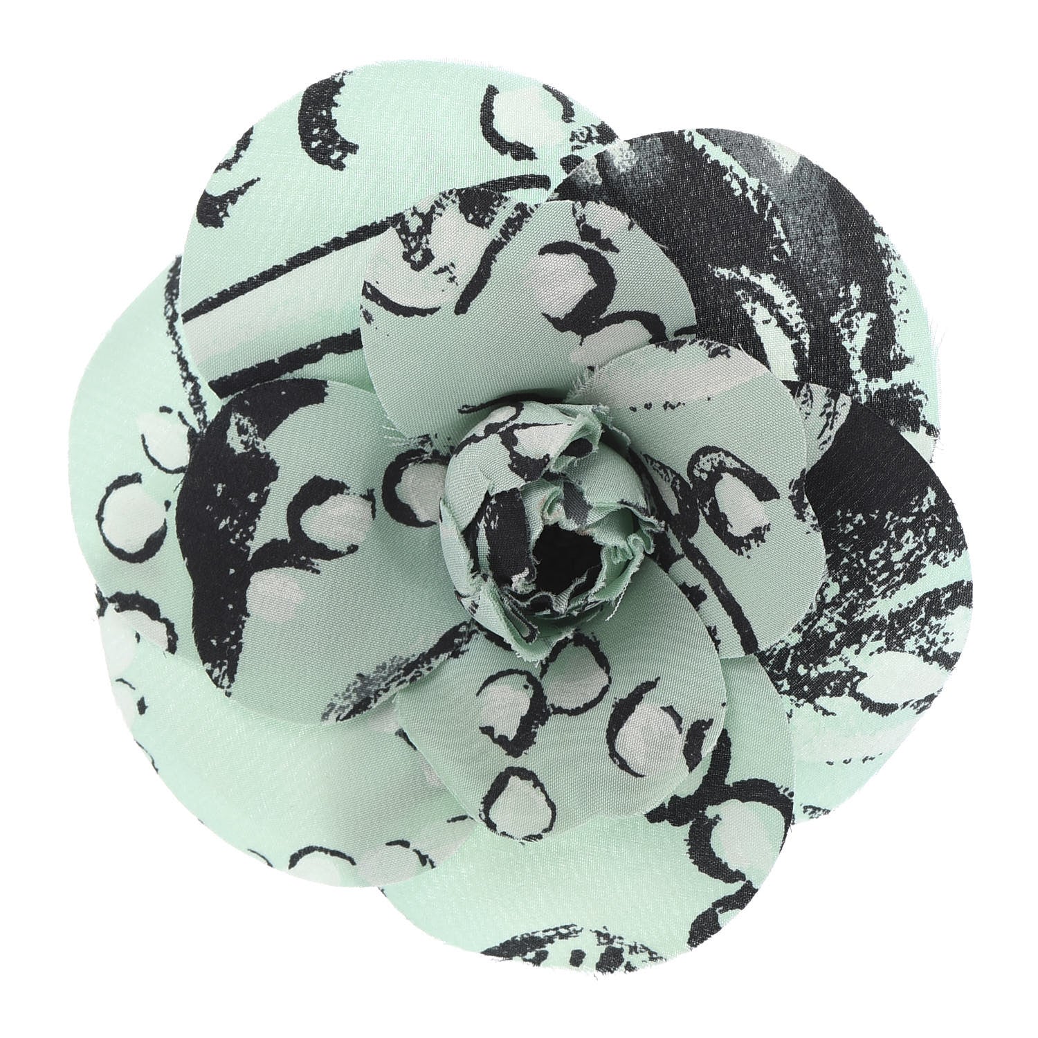 Chanel Silk Camellia Brooch Pin Green Black 1 of 5