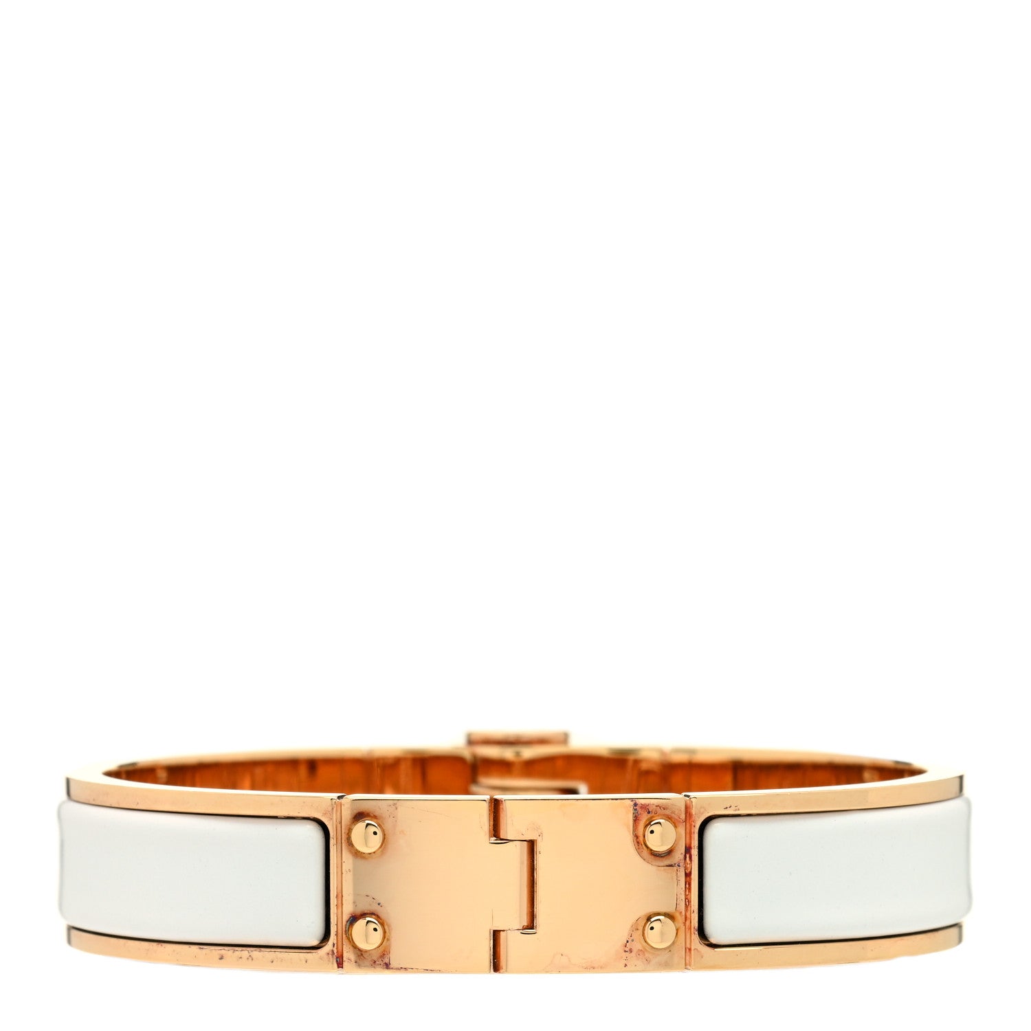 Hermes Enamel Charniere Uni Narrow Hinged Bracelet S White 3 of 4