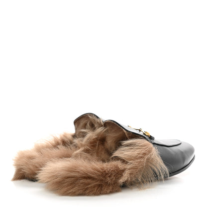 Gucci Calfskin Fur Womens Princetown Slippers 40 Black 4 of 10