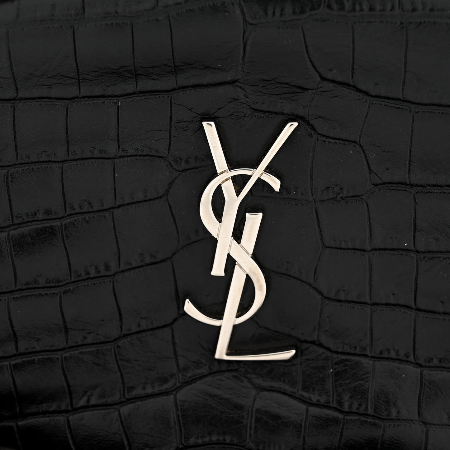 Calfskin Crocodile Embossed Monogram Blogger Bag Black