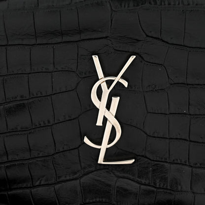 Saint Laurent Calfskin Crocodile Embossed Monogram Blogger Bag Black 7 of 11